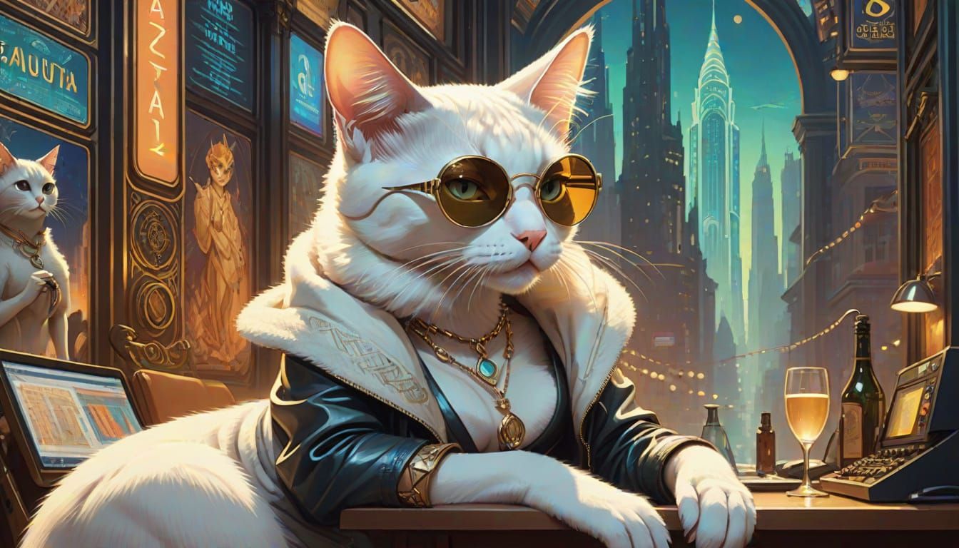 Art Nouveau Cats Triptych in Jugendstil Style