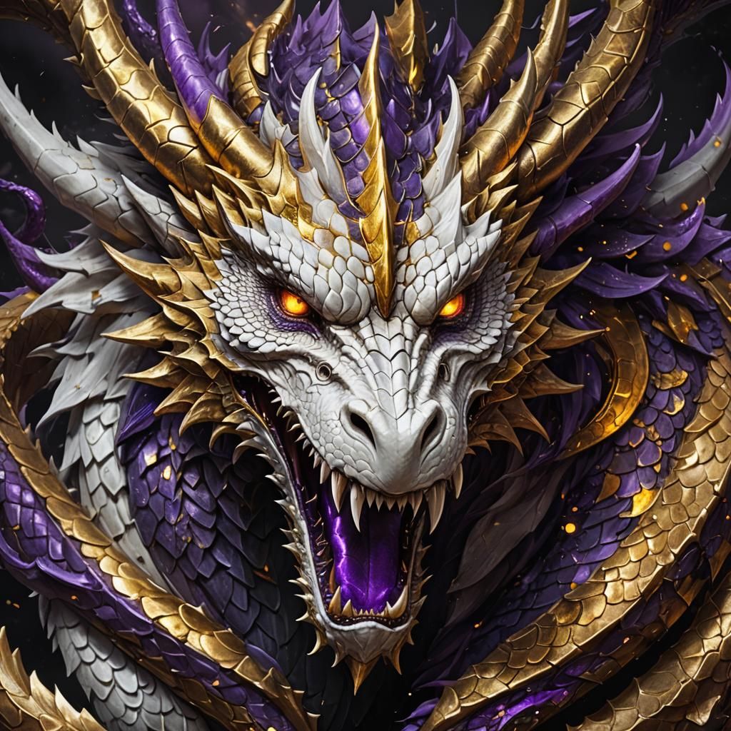 Enormous Gold Dragon Head in Dark Fantasy Style