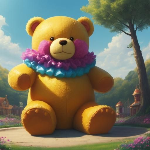 Teddy Bear Theme Park in Dreamlike Illustration Style