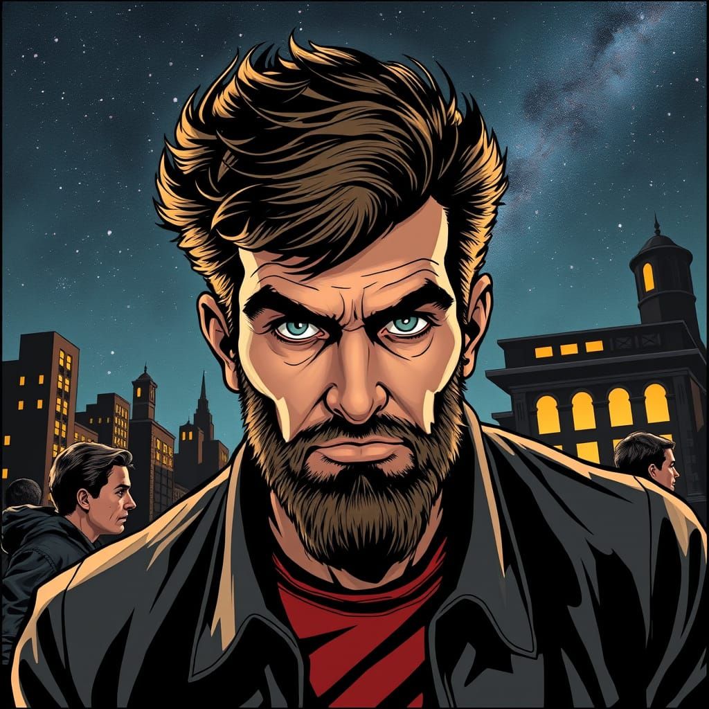 Man with Ridiculously Large Cranium in Comic Book Style