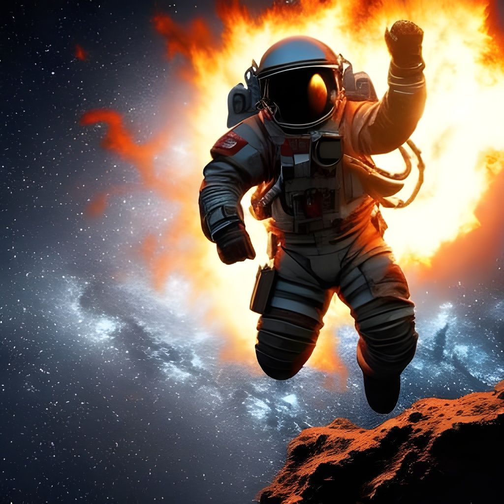 Astronaut Leaps from Exploding Asteroid in Deep Space