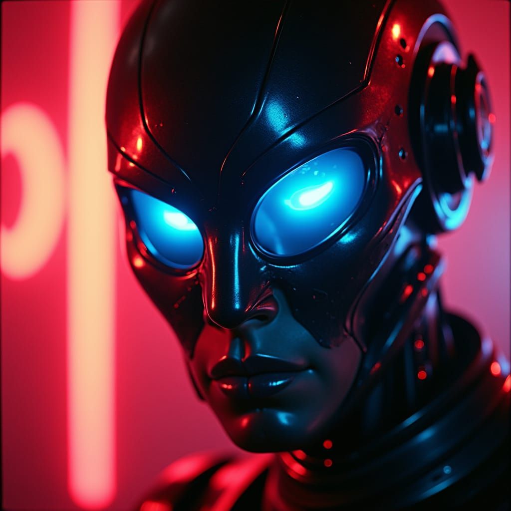 Neon Cyborg Face in Cinematic Sci-Fi Style