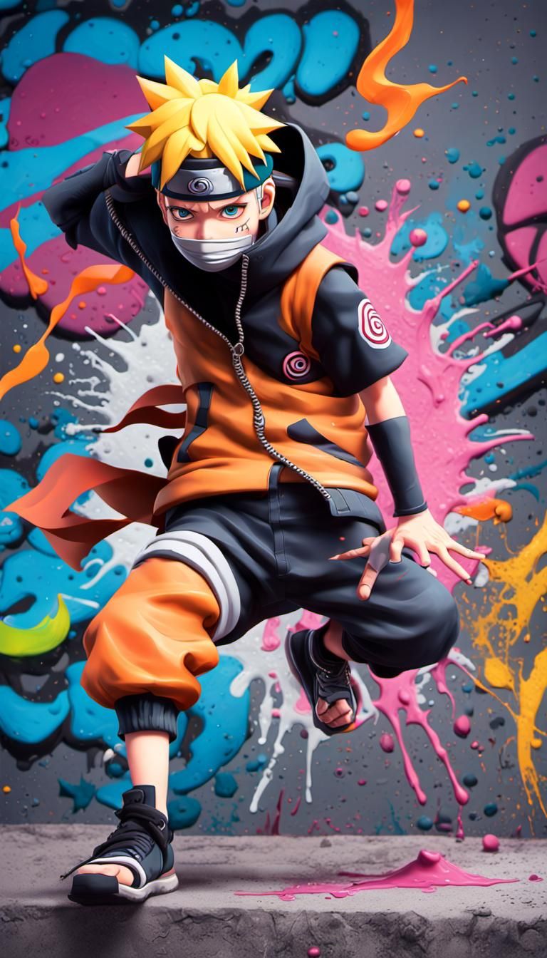 Ichigo and Naruto Graffiti Art in 3D Style