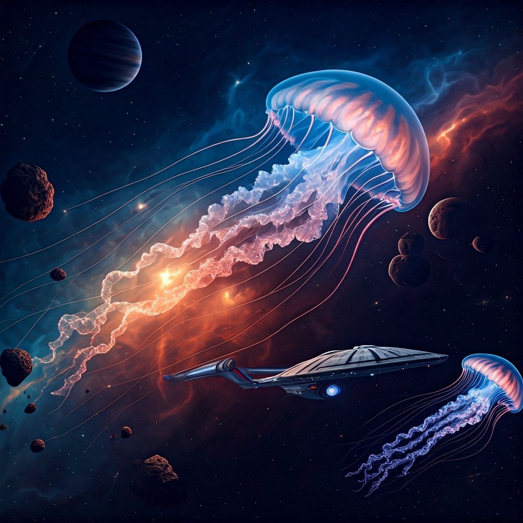 Bioluminescent Jellyfish Drifting Through Alien Nebula