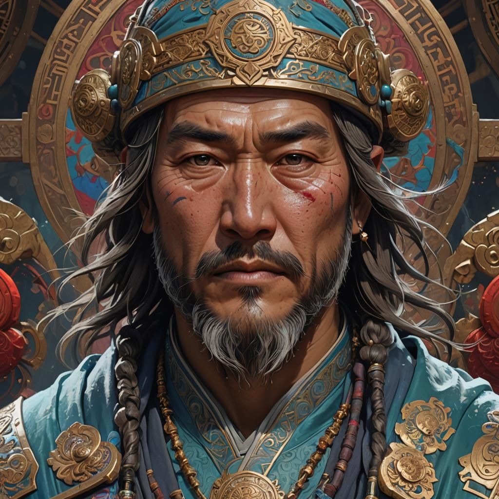 Detailed Portrait of Mongolian Man in Hyperdetailed Style
