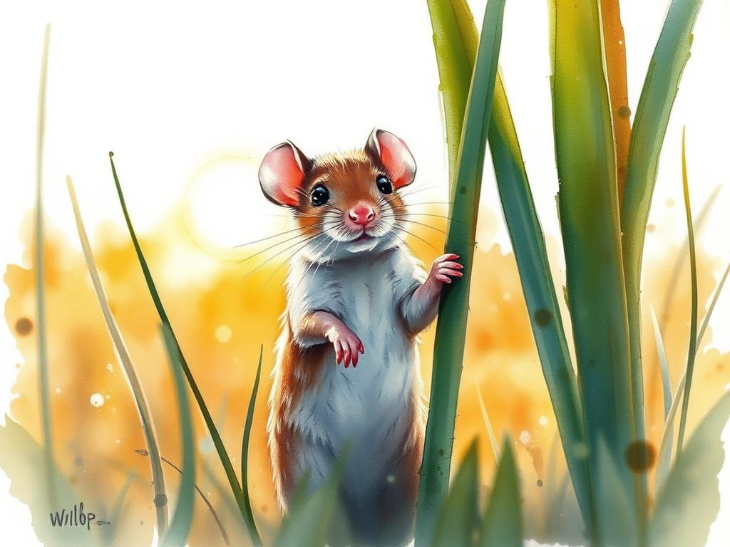 Whimsical Mouse Amidst Serene Field