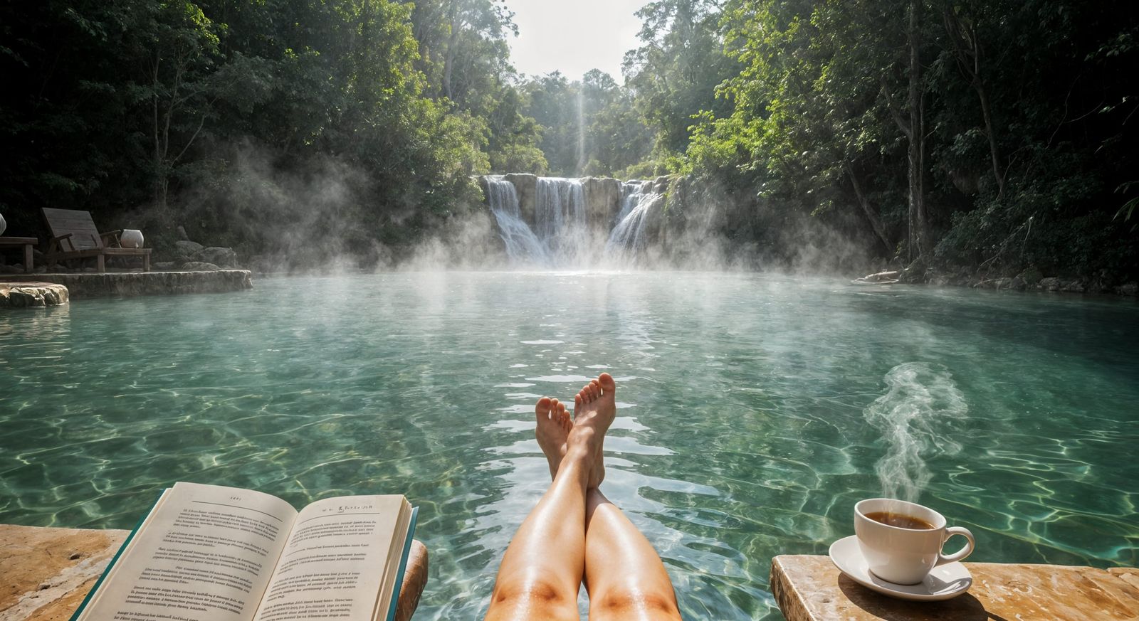 Serene Hot Springs Oasis with Relaxing Waterfall Pools