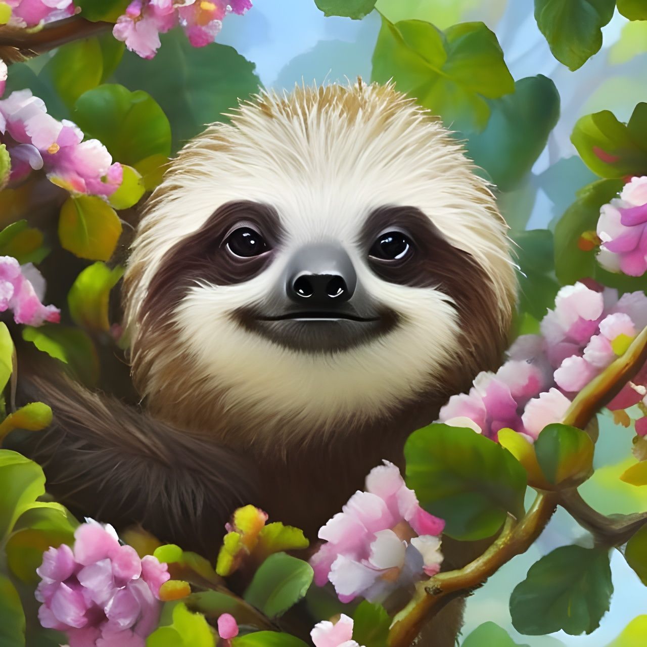 Baby Sloth in Watercolor with Flower Crown