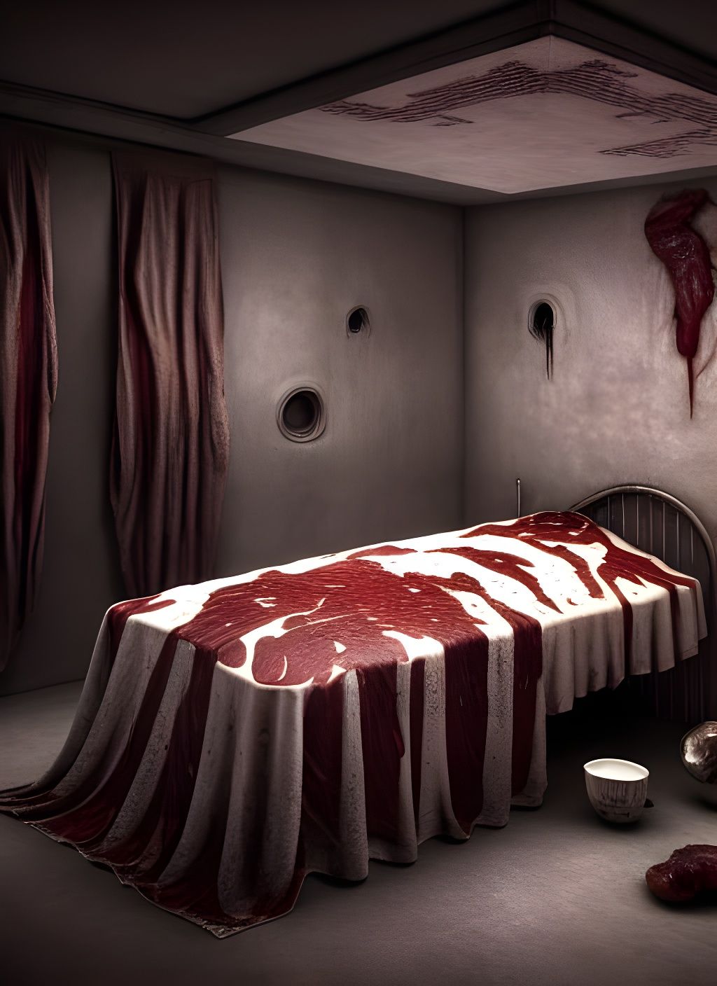 Necrotic Bed with Meat Sheets, Viscera, Hyper Detailed 3D Re...