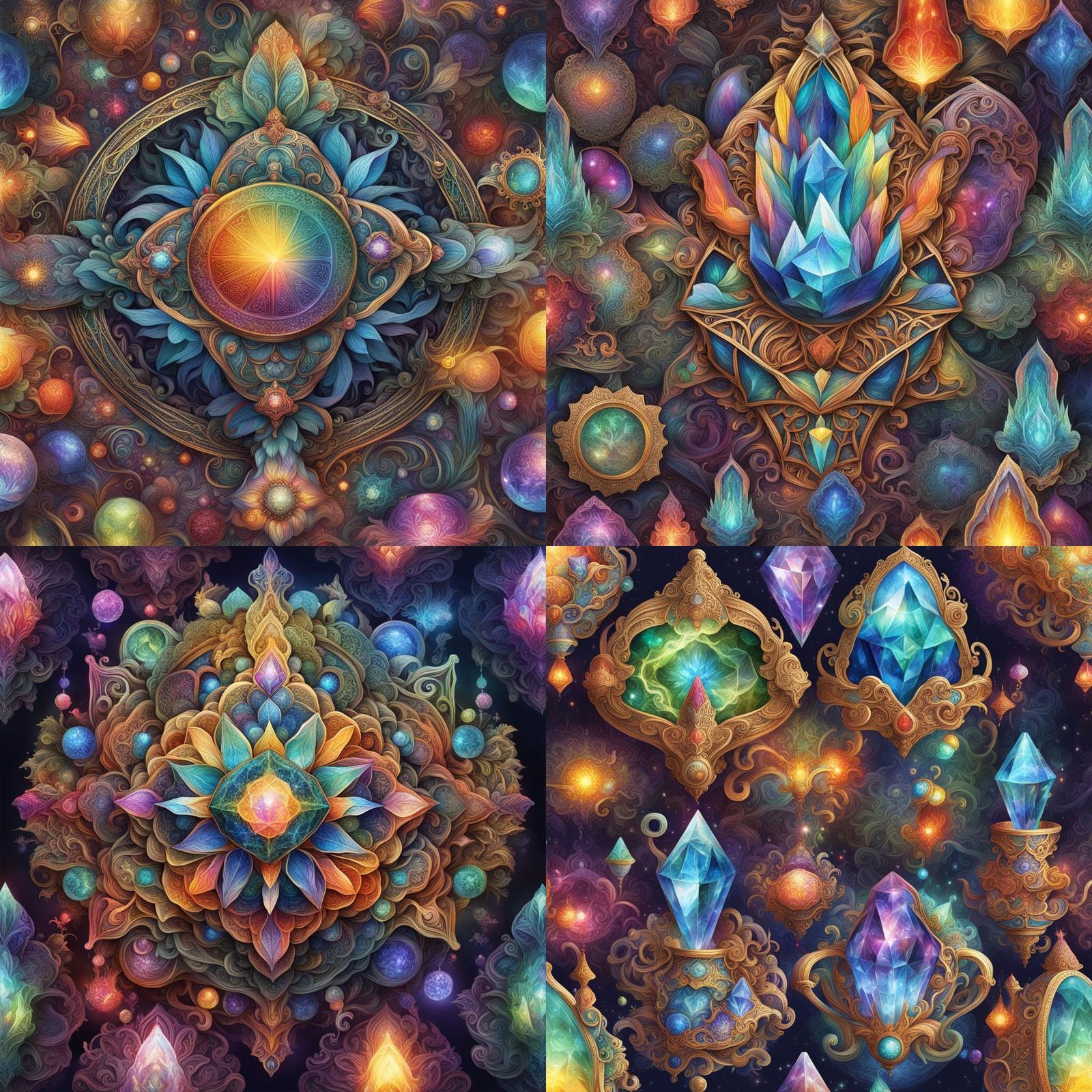 Magical mystical crystal mind of opulent colors meticulously...