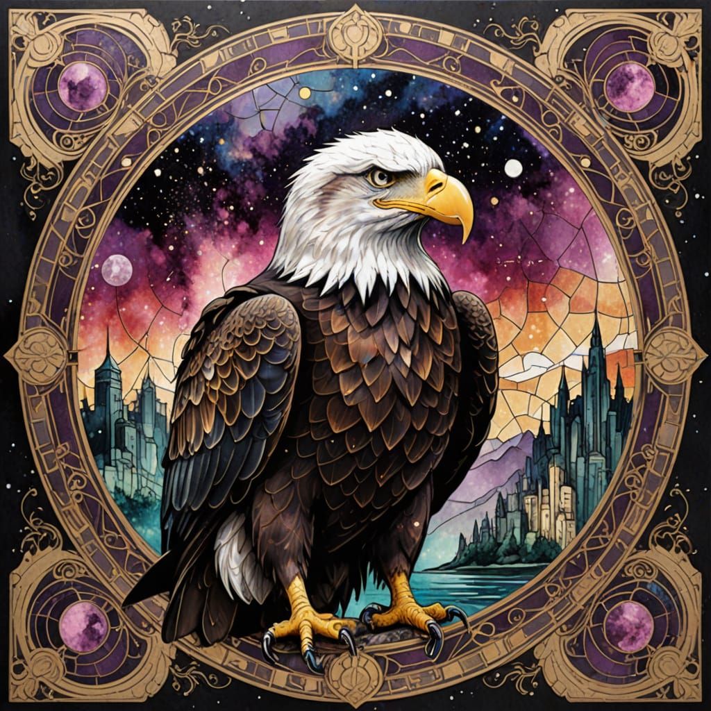 Eagle and Art Deco in Mixed Media Collage
