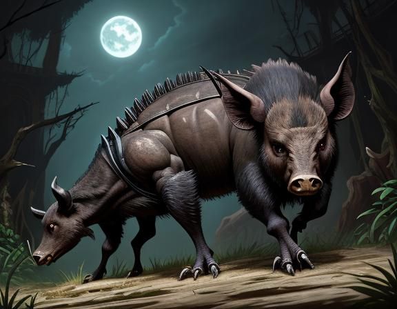 Humanoid Bat-Boar Hybrid with Venus Flytrap