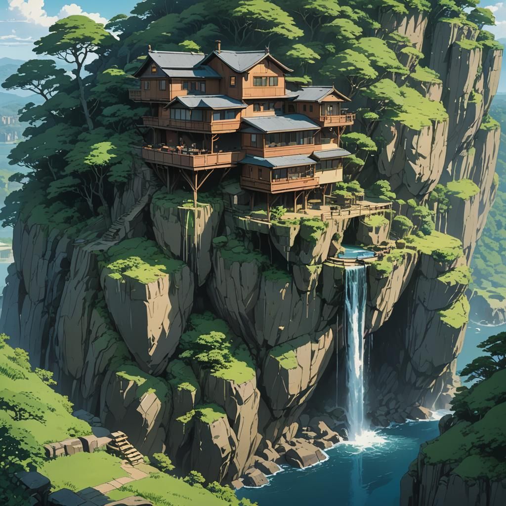 Cliffside House: Studio Ghibli Anime Key Visual