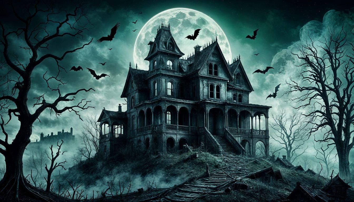 Eerie Haunted House Under a Full Moon
