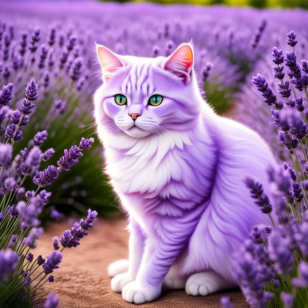 Lilac Cat in Lavender Field