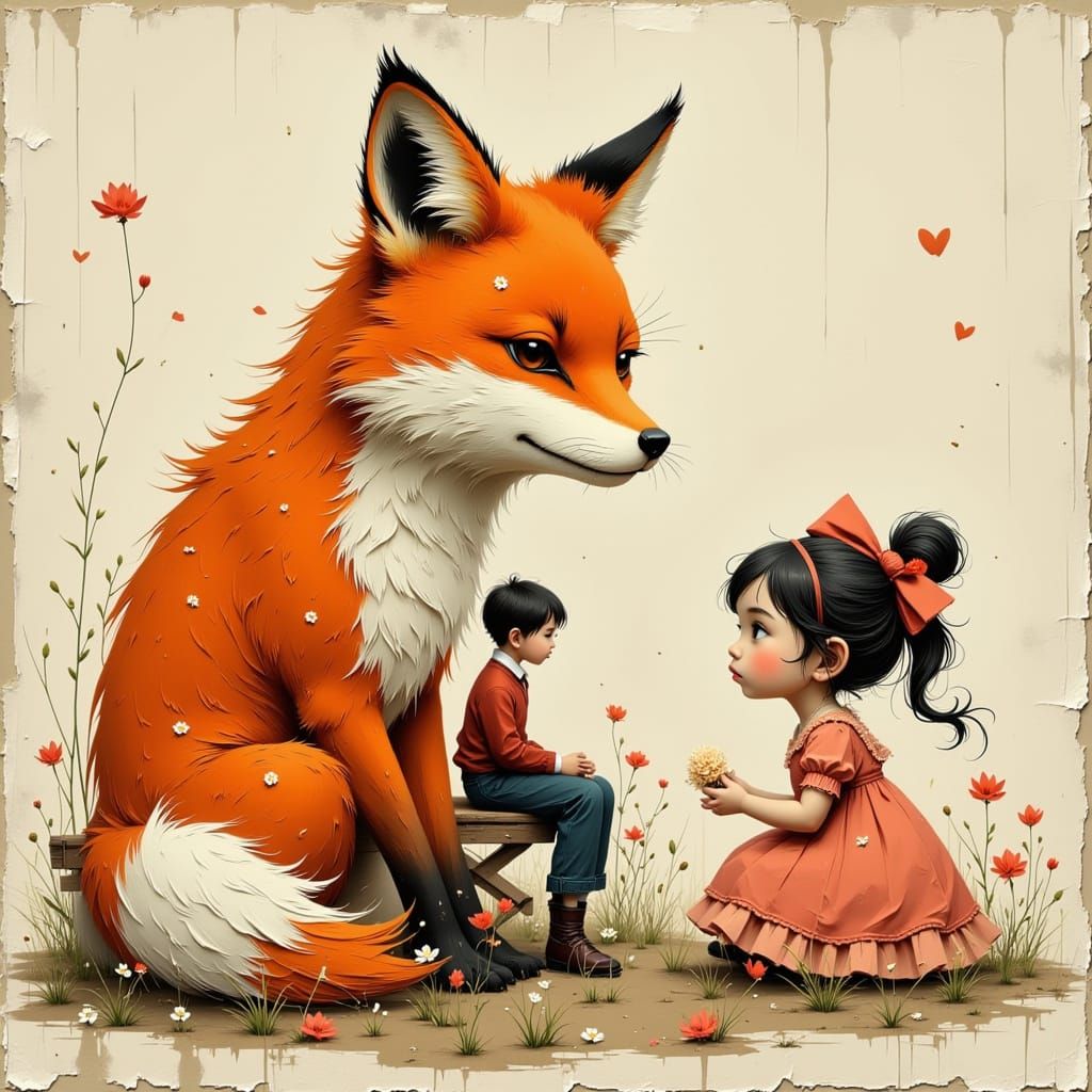 Anime Girl and Fox in Atmospheric Style
