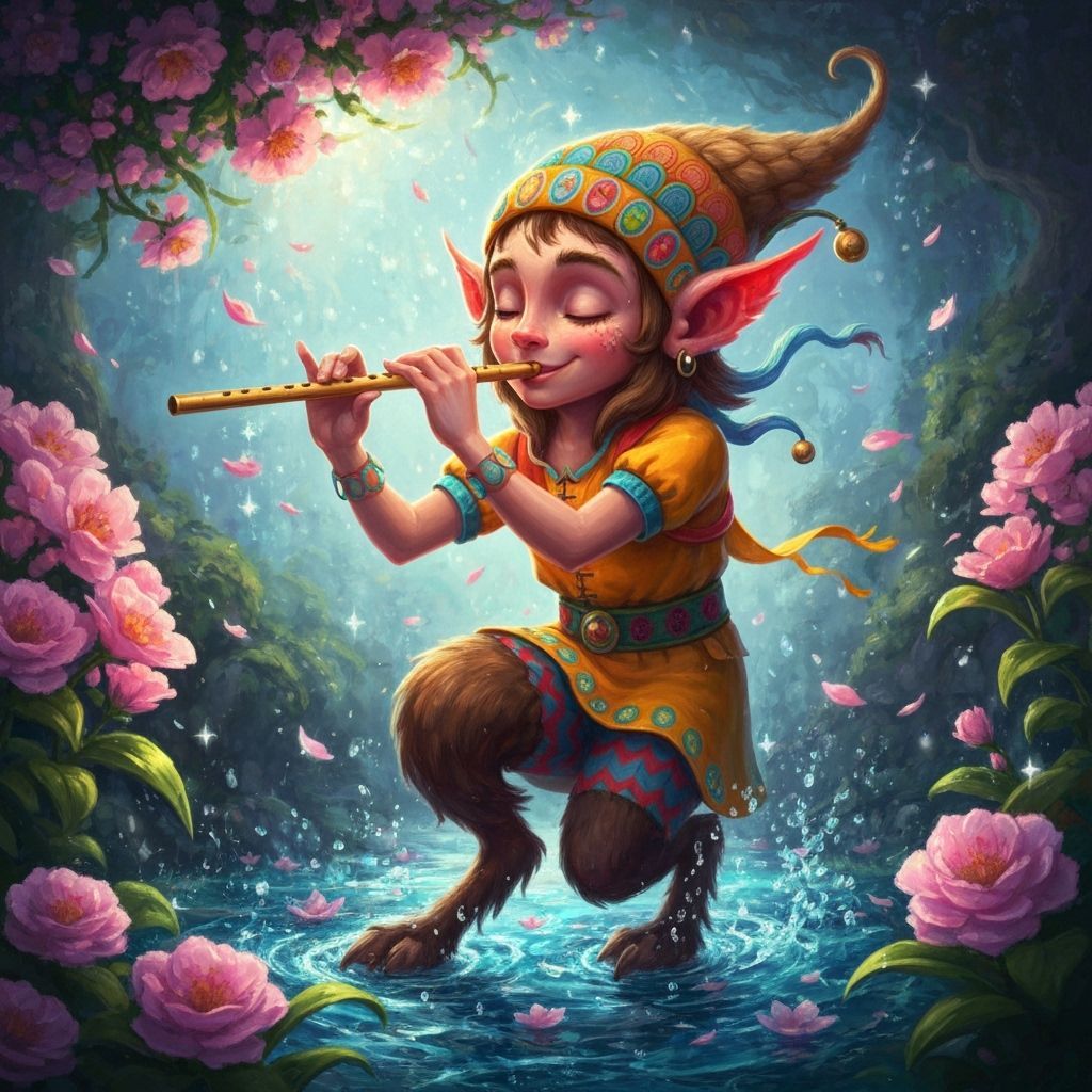 Cheerful Faun Dispensing Flowers in Fantasy Art Style