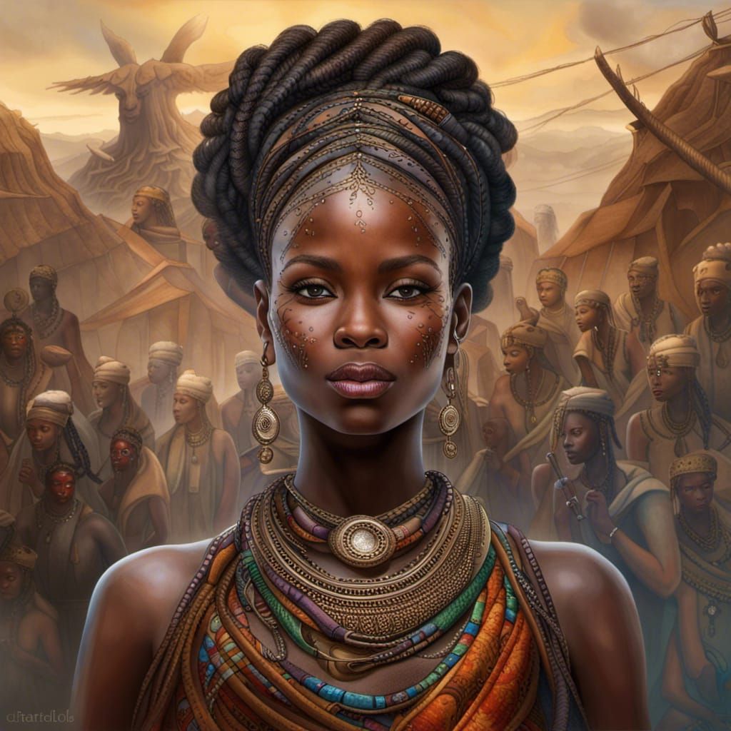 Brave African Woman's Portrait in Detailed Matte Painting