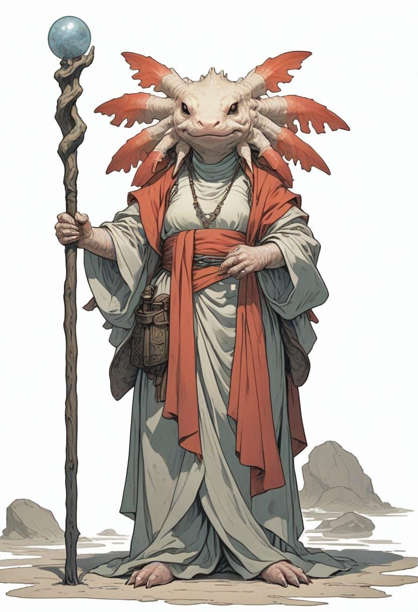 Enchanted Axolotl Sage of 18th Century Elegance