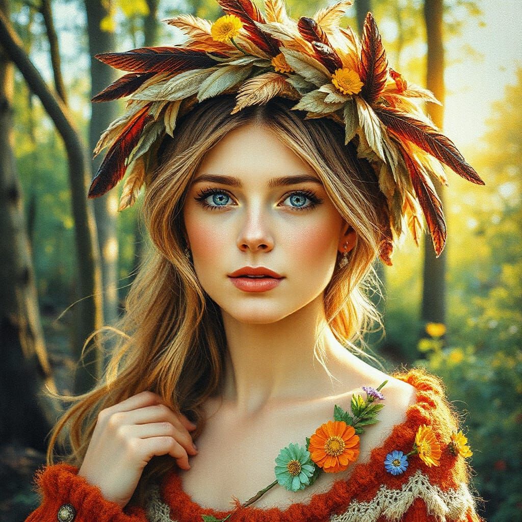 Enchanting Fairy Portrait in Swedish Forest, Gouache Style