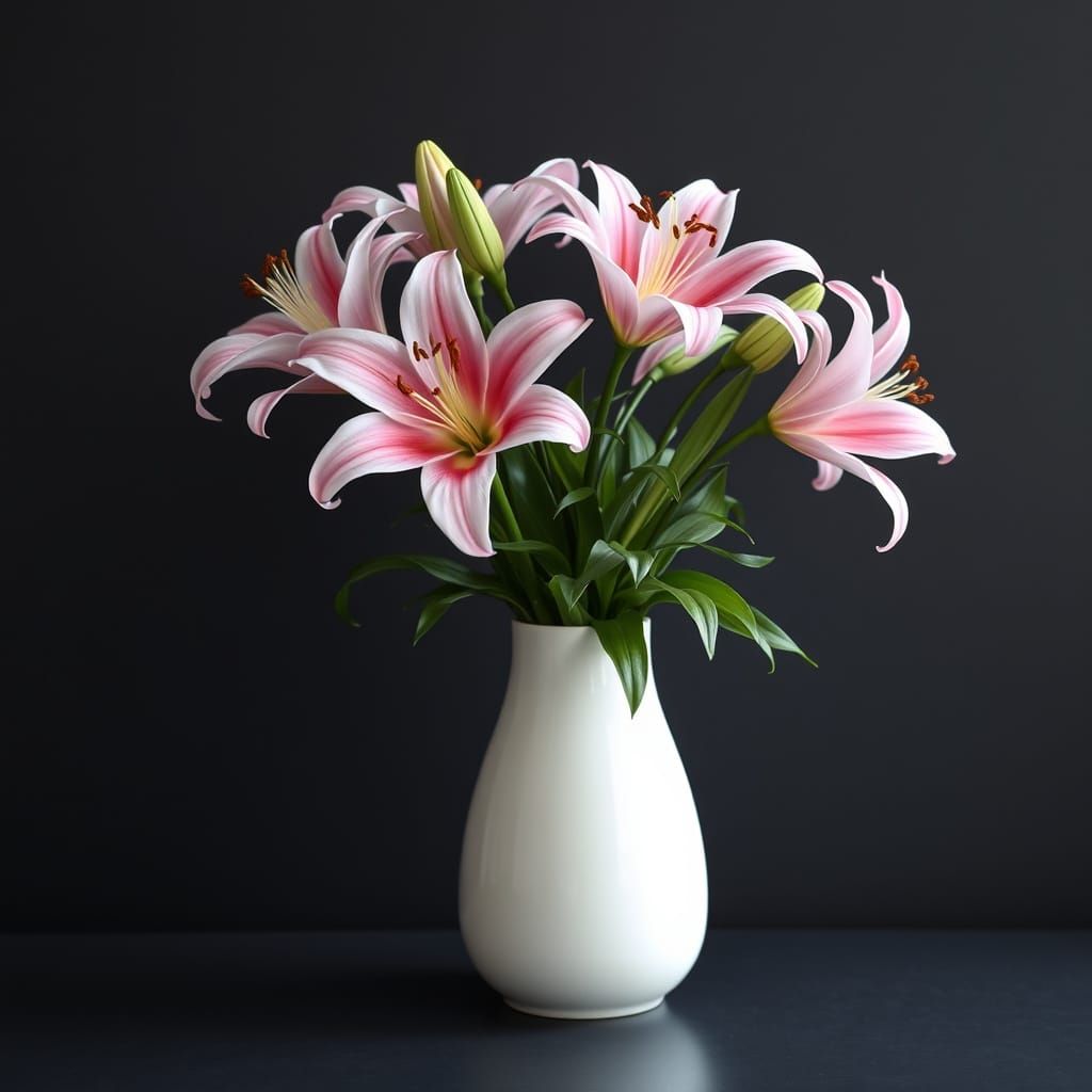 Luxurious Pink Lilies in Modern White Vase Photography