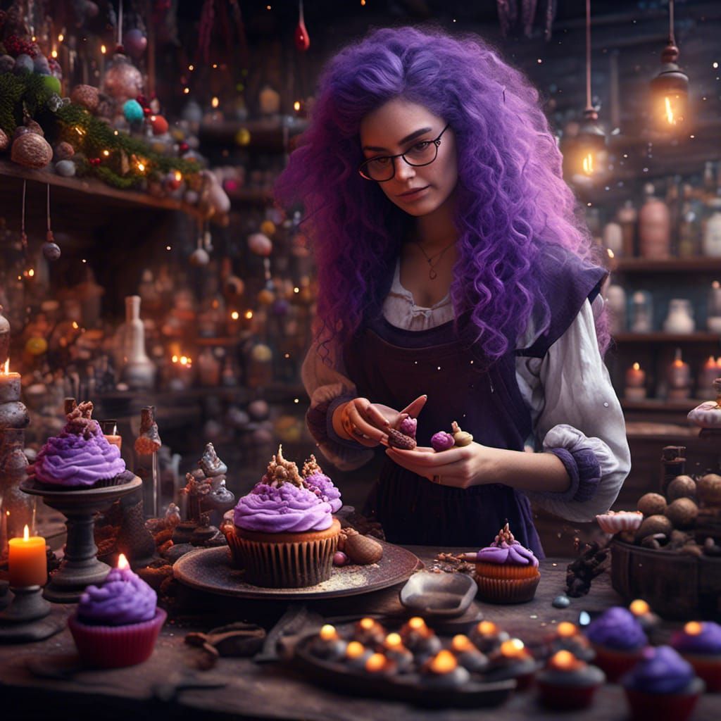 Whimsical Witch Baking Christmas Cupcakes