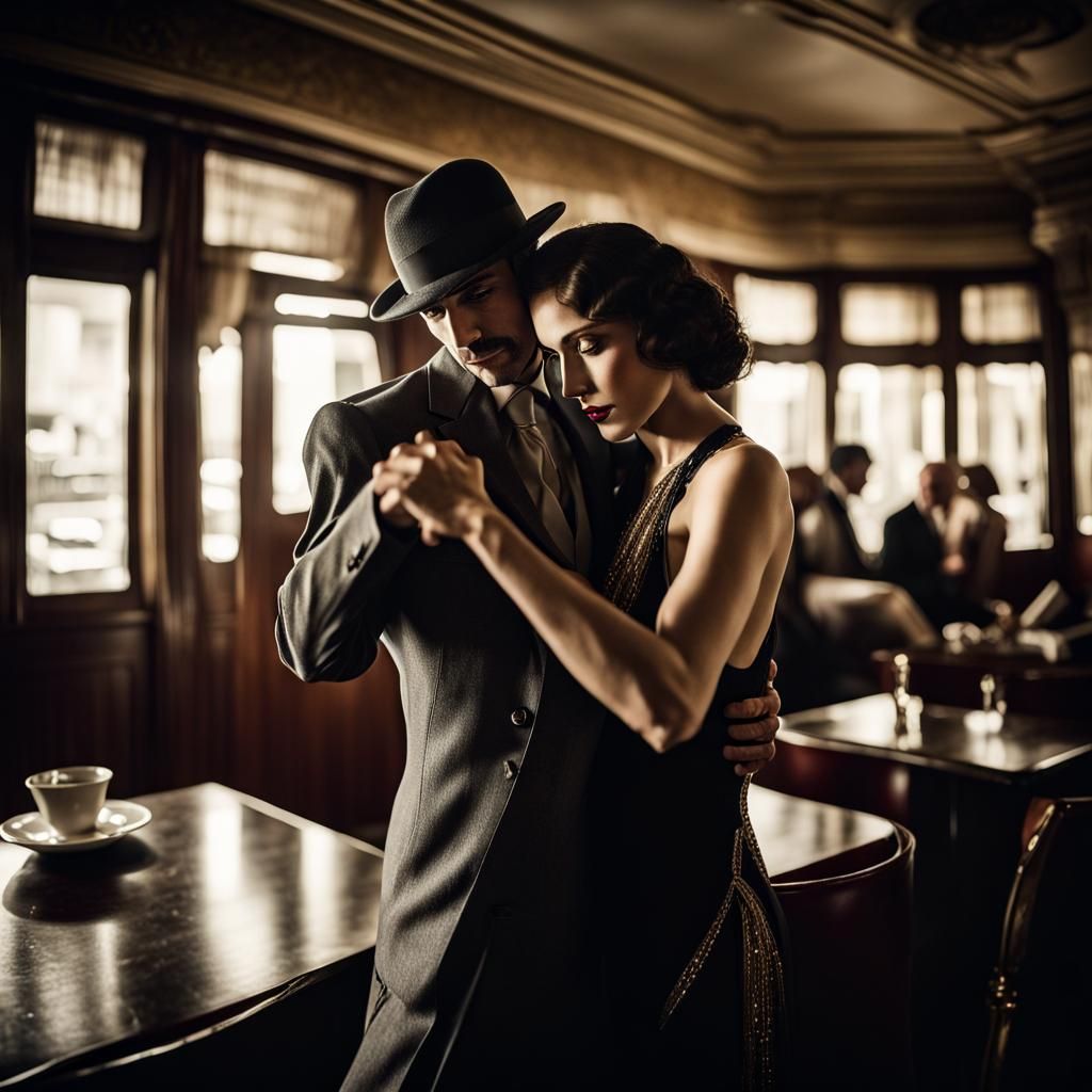 Tango Dance in 1930s Art Deco Cafe
