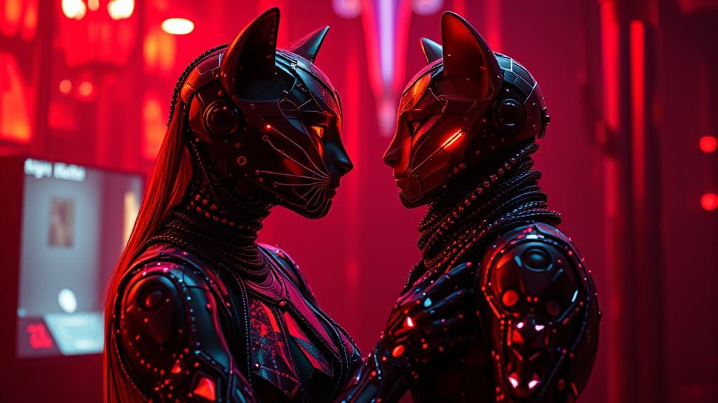 Sensual Cyberpunk Cat Woman in Crimson Atelier