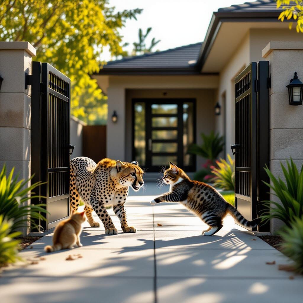 Cheetah Attacks Dog in Suburban Home, Cat Defends