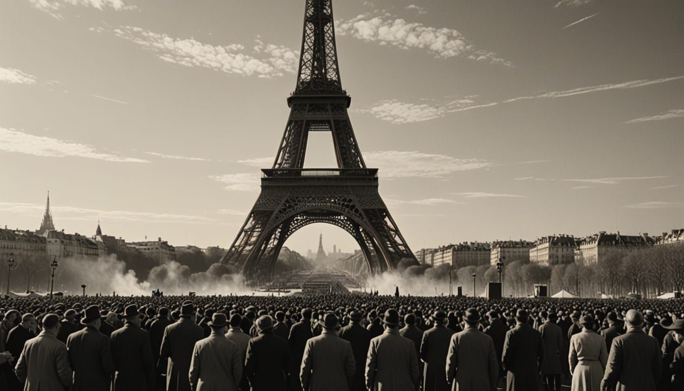 Eiffel Tower Under Construction in Vintage Paris