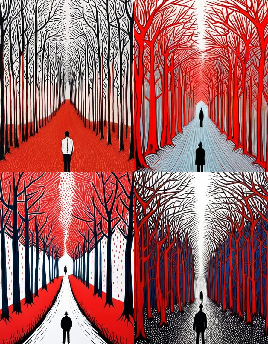 Abstract Expressionist Composition in Woodcut Style