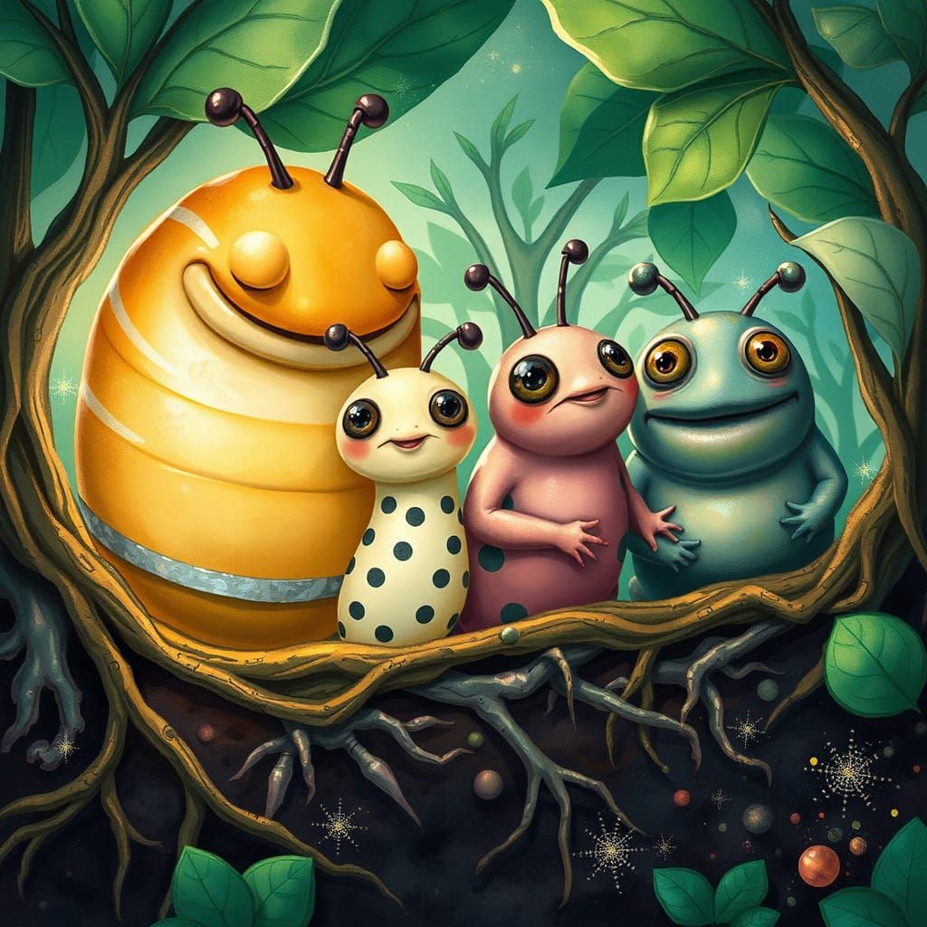 Vibrant Garden Inhabitants Unite Beneath Emerald Canopy