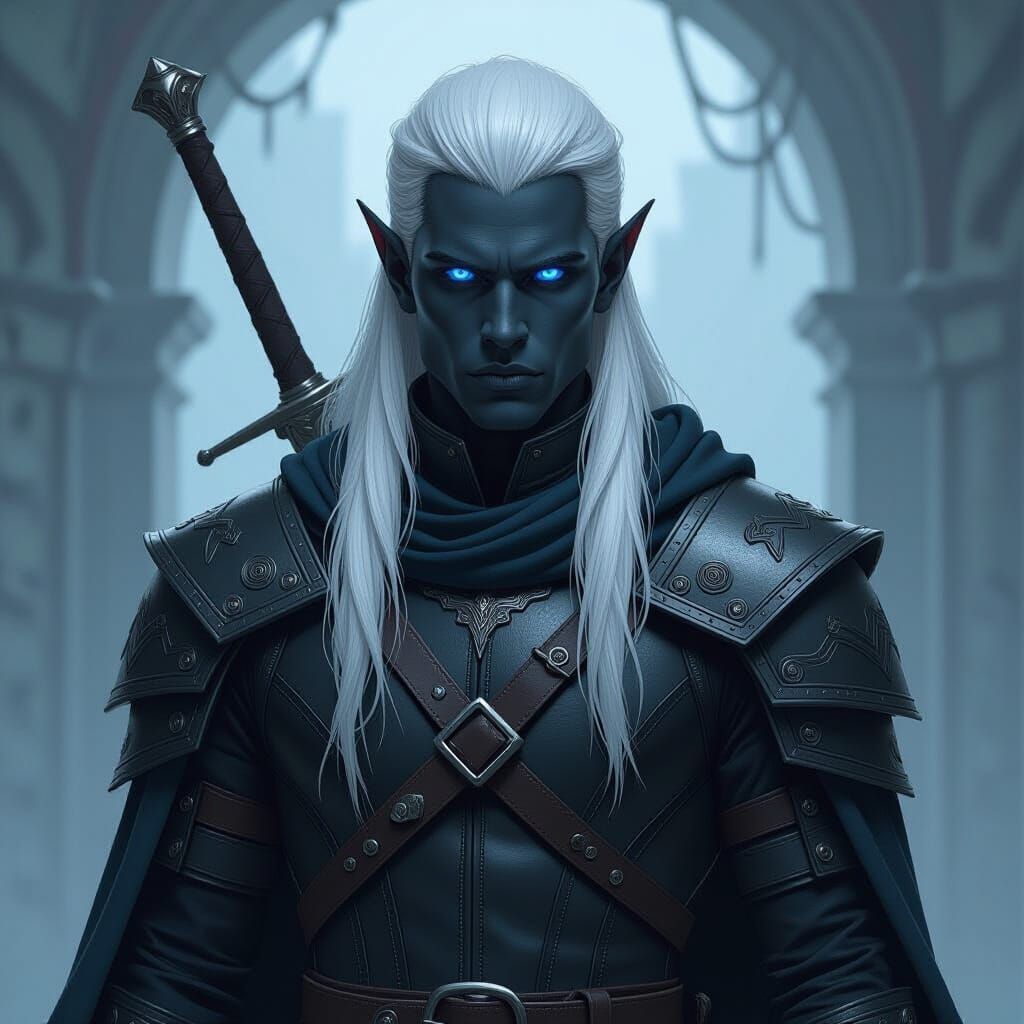 Drow Male in Dark Leather Armor, Mystical Realism