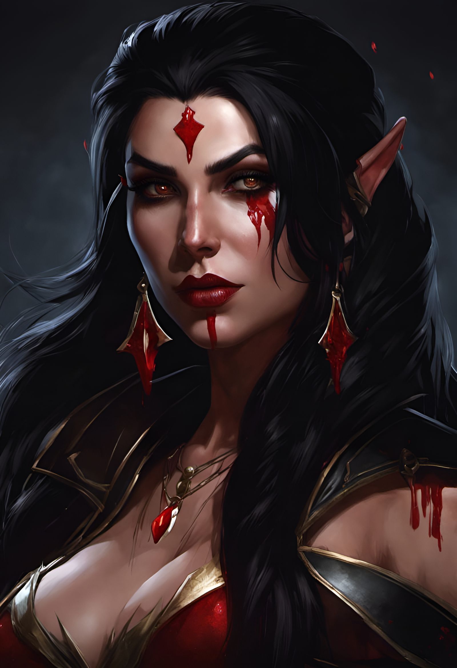 Elven Vampire Warrior Portrait in Dark Fantasy Style
