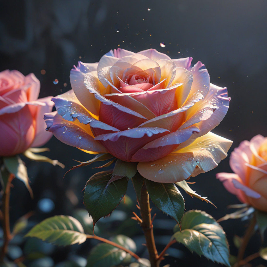 Stunning Rosa 'Rainbow Magic' Rose in Vibrant, Anime-Inspire...