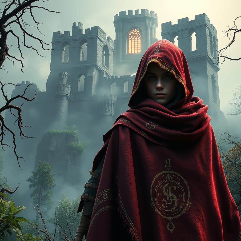 Heroic Fantasy Adventurer in Ancient Forest Ruins