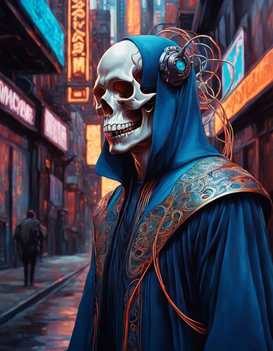 Cyberpunk Skull Masterpiece in Oil Painting Style