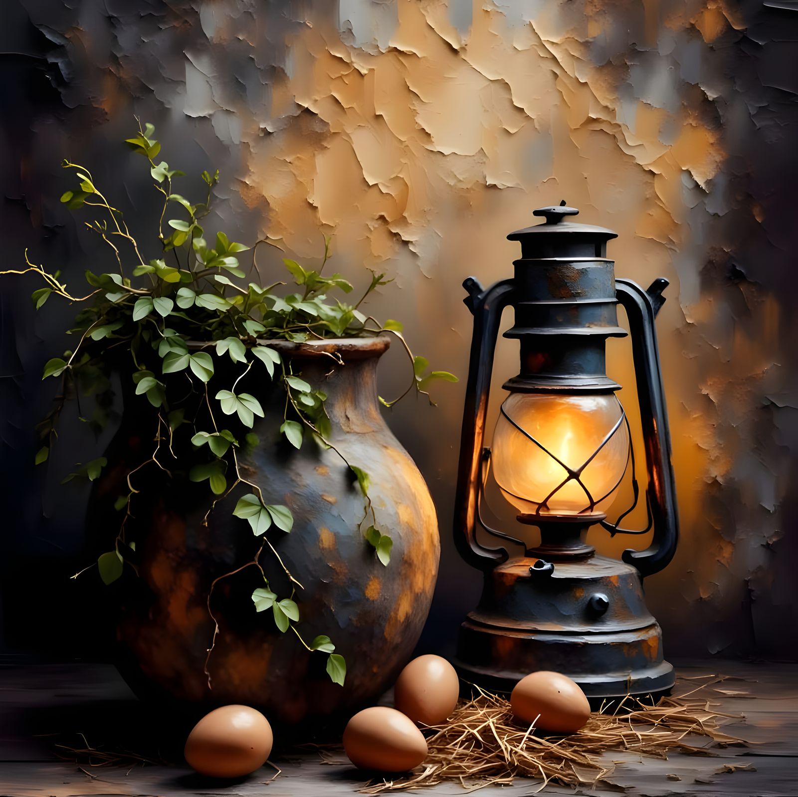 Rustic Farmhouse Still Life in Impasto Oil Painting