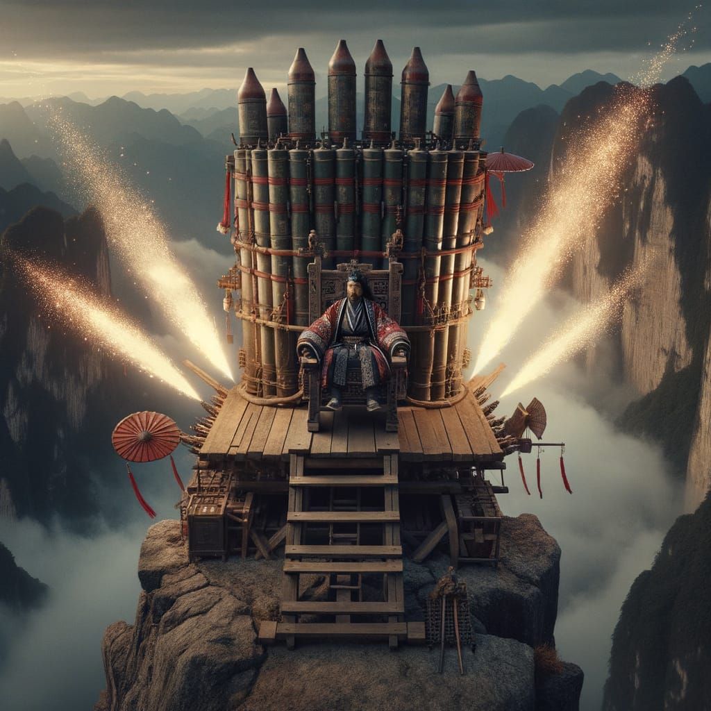 Ming Dynasty Official Launches Chair with Rockets and Kites