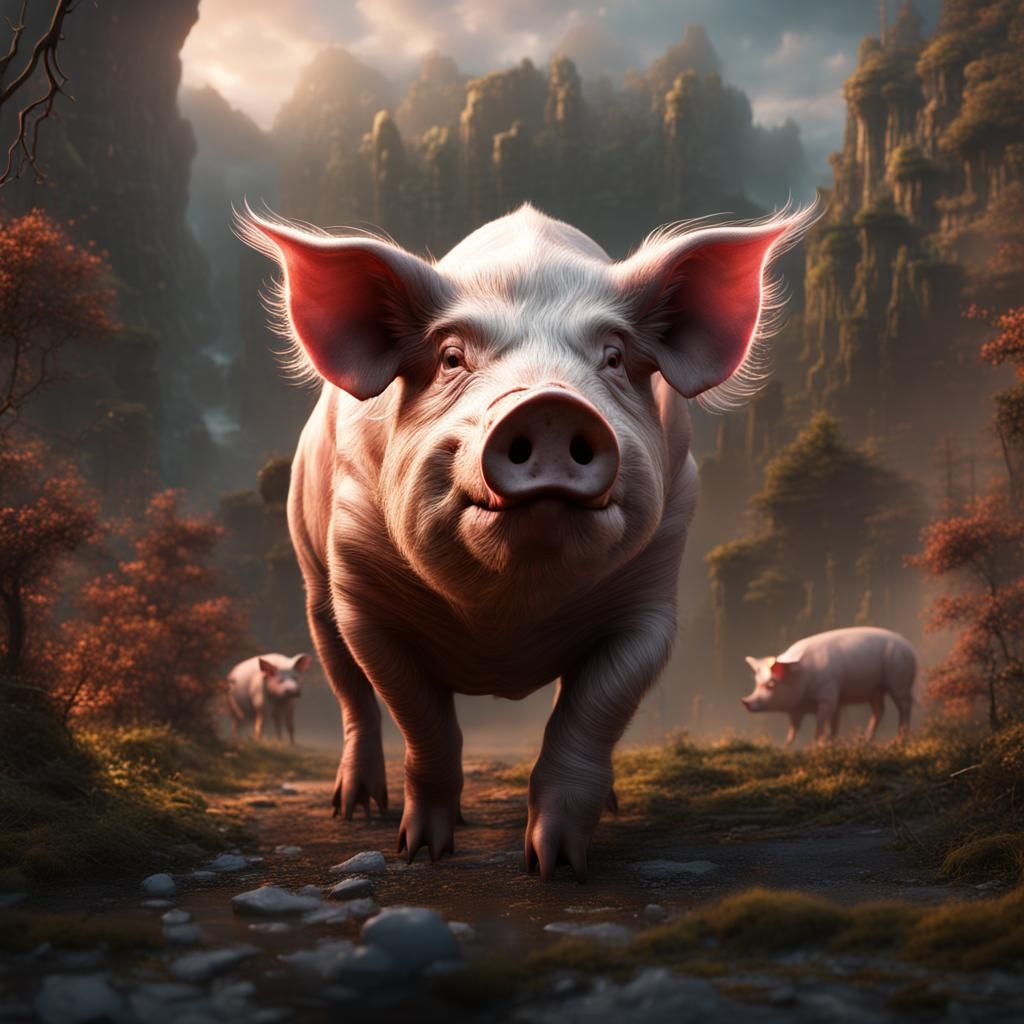 Fantastical Pig in Detailed Matte Painting
