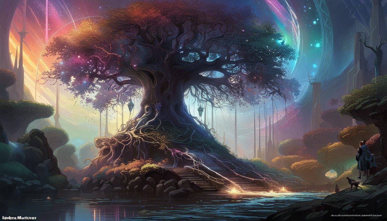 Glowing Tree of Magic with Rainbow Colors