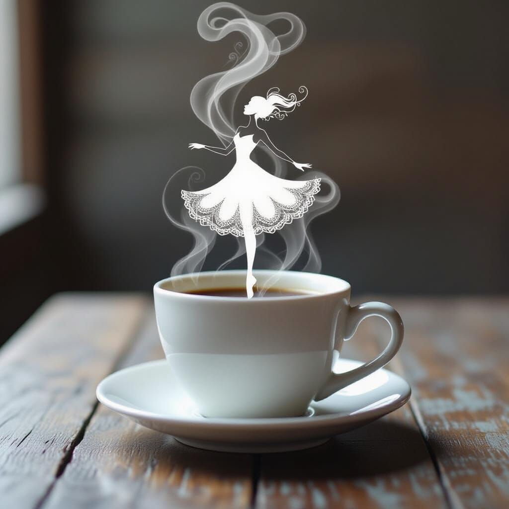 Coffee Steam Woman: Minimalist Digital Illustration