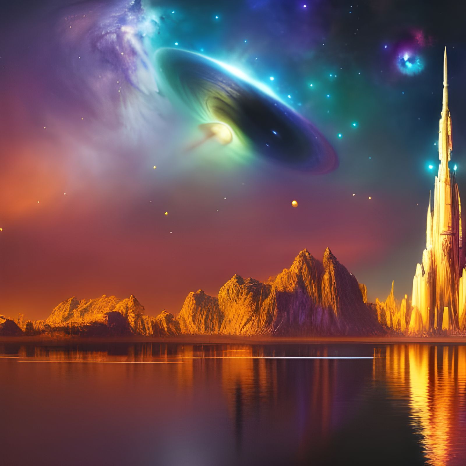 Futuristic Space Station in Nebula, Hyper-Realistic Illustra...