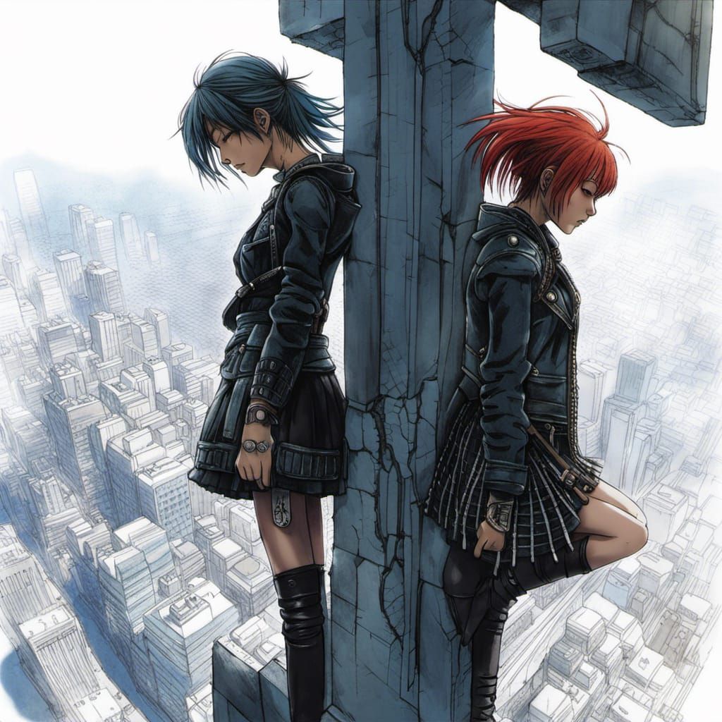 Punk Girls Over Precipice in Deep Color Digital Art