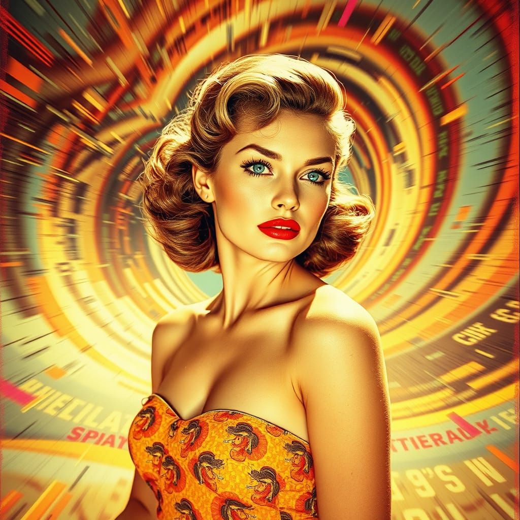 1950s Pin-Up Girl in Glitch Art Vortex