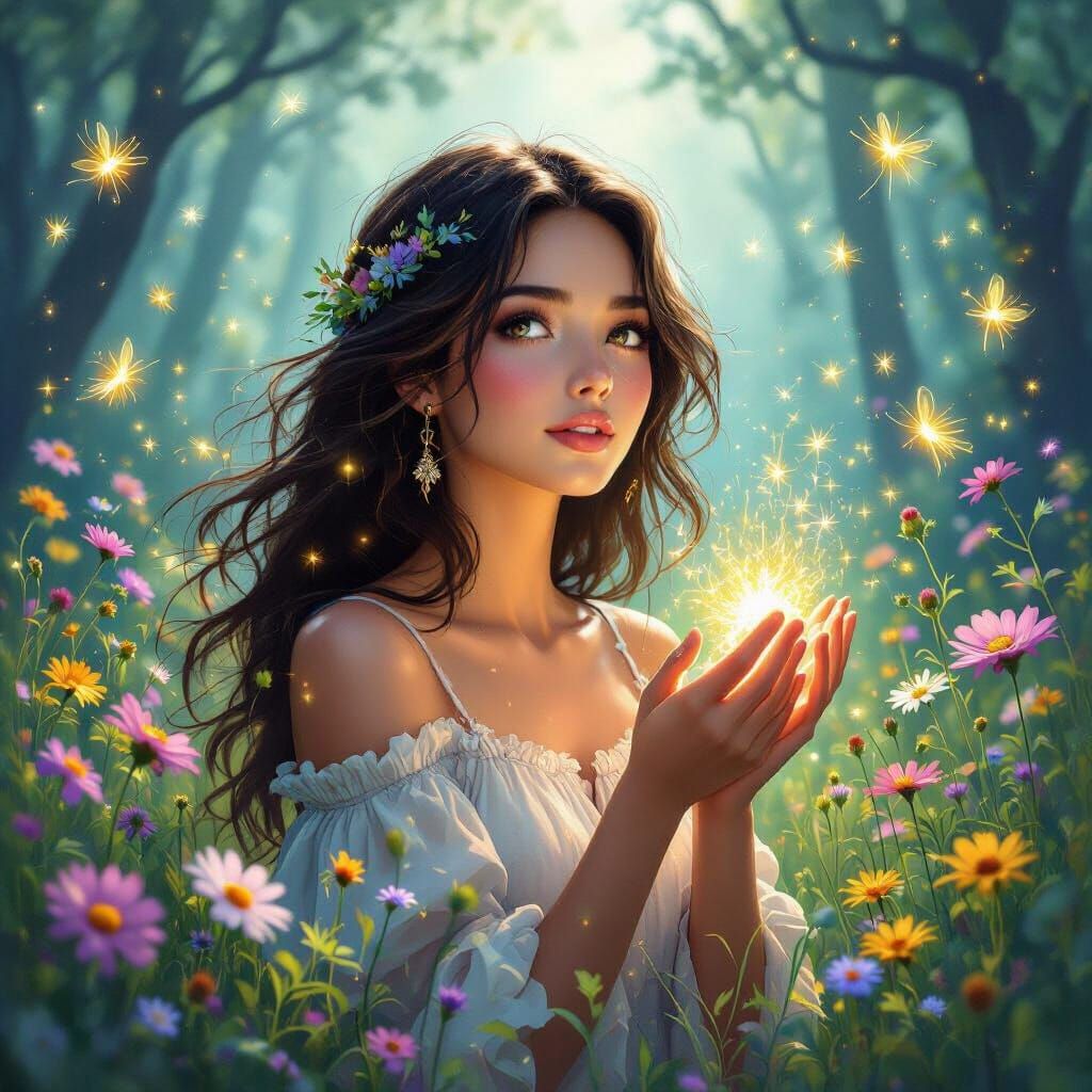 Mystical Woman in Enchanted Forest