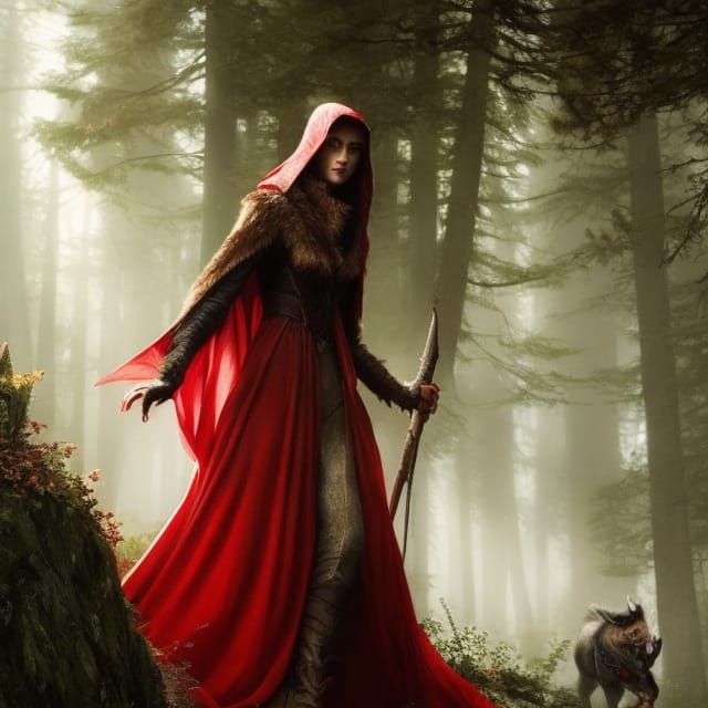 Red Riding Hood on Wolf, Dark Fantasy Art