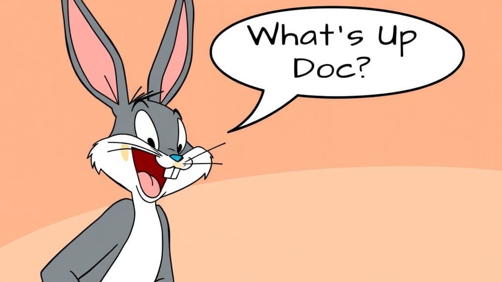 Bugs Bunny Laughing (speech bubble) "What's Up Doc?"