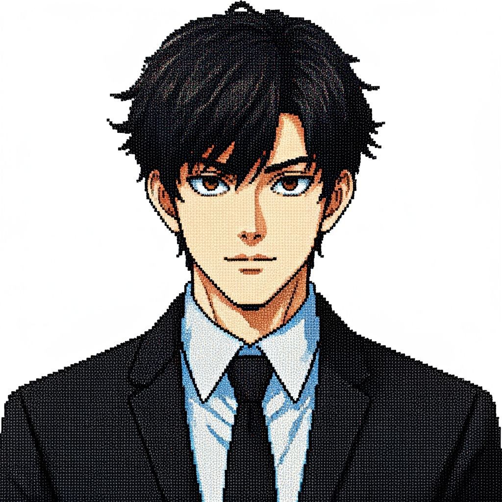 Man in Beaded Suit in Anime Style