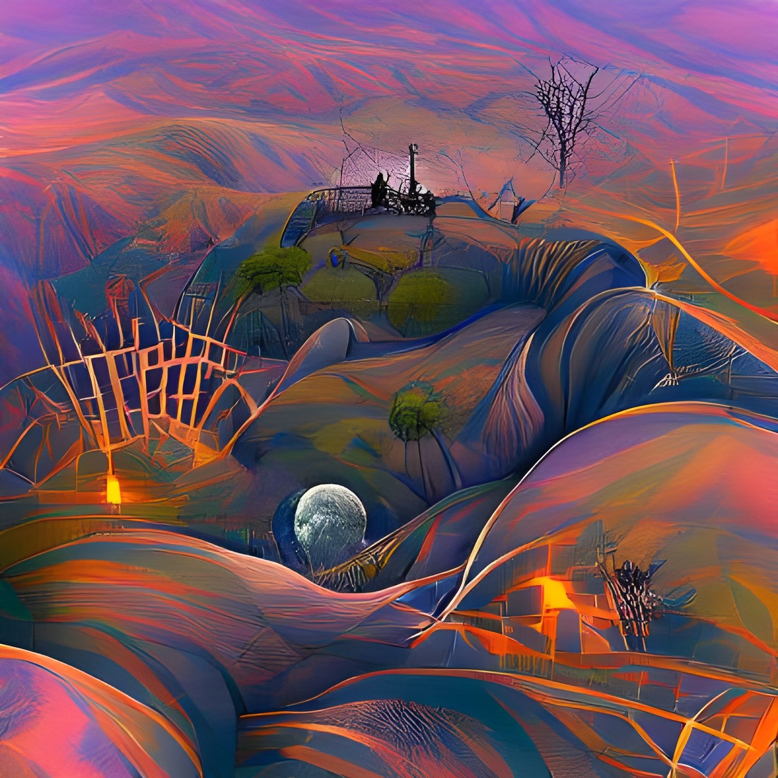 Surreal Silver Machine Landscape in Digital Illustration